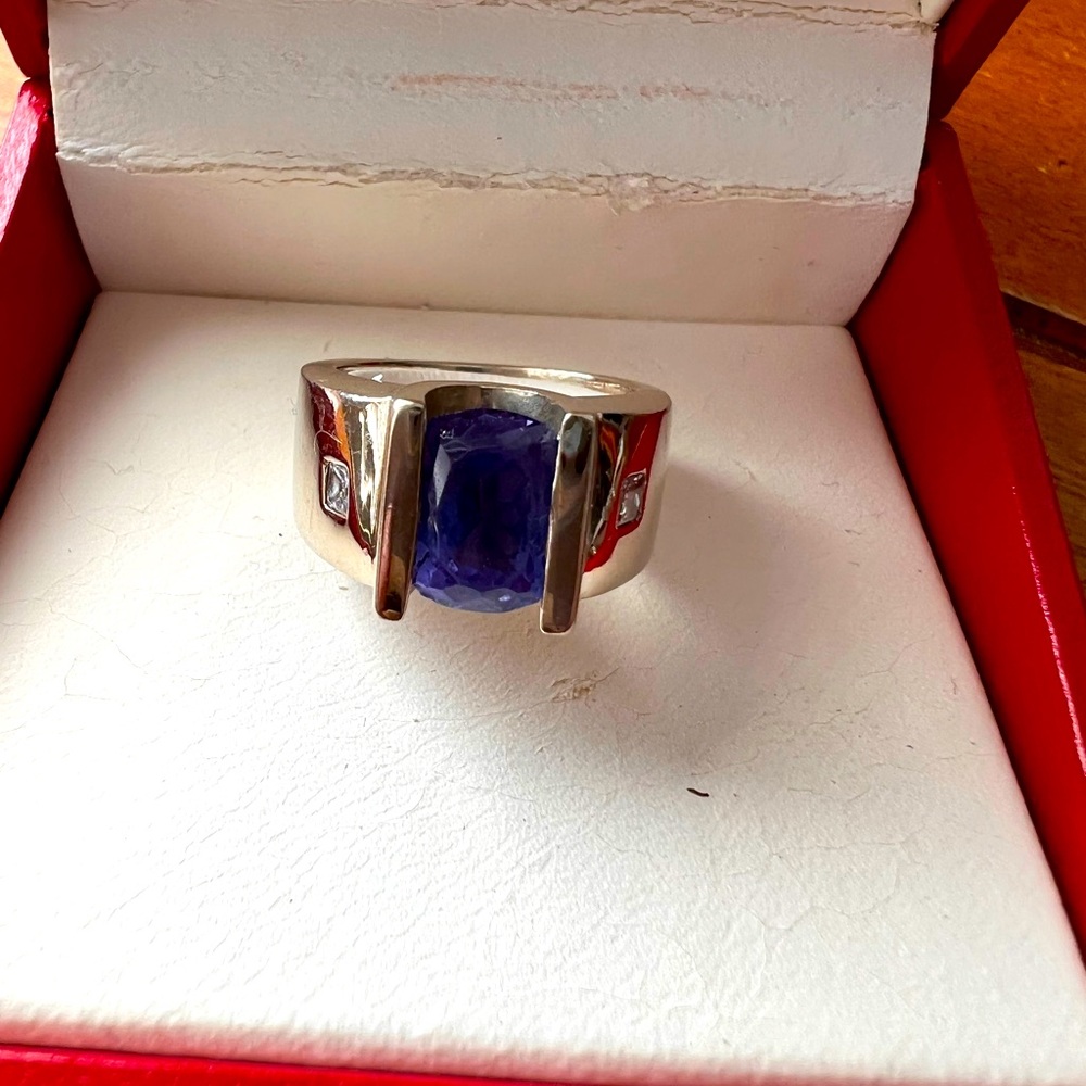 Tanzanite ring with diamond accent - custom made